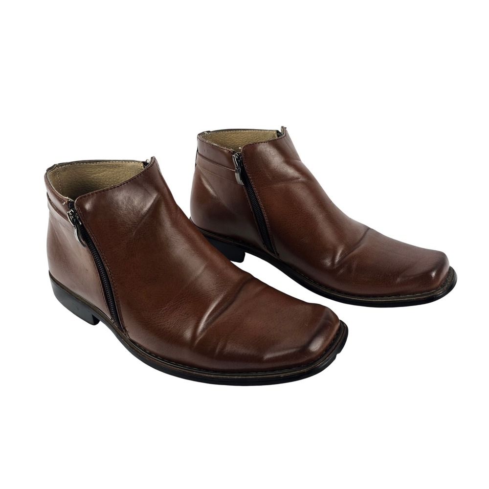 Majestic Collection Dual Side Zipper Ankle Boot Mens 8 Brown Leather Square Toe
